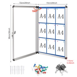 Swansea Lockable Noticeboard Blue Fabric Bulletin Boards Cabinet for Office School 38x28 inches (9xA4)