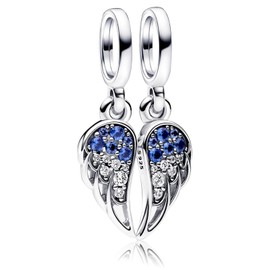 Sparkling Splitable Angel Wings Dangle Charm for Bracelets Necklaces,925 Sterling Silver Beads with Jewelry Gift for Women Girls Family & Friends at Christmas