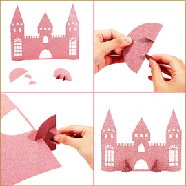 4 Pieces Castle Table Centerpiece Glitter Princess Theme Castle Centerpiece for Birthday Baby Shower Princess Party Table Decorations (Pink)