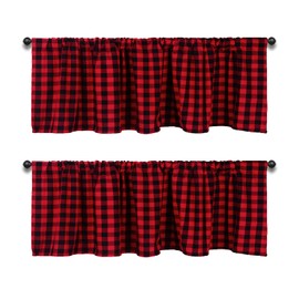 HTFDStar Buffalo Check Plaid Window Valances Black and Red Farmhouse Window Treatment Decor Curtains Rod Pocket Valances for Kitchen/Living Room, 53x16inch, Pack of 2