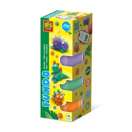 SES Creative 00812 - FunDo dough - Dinos (3x90gr-140gr), of dough, with video instructions, for children