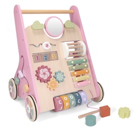 Wooden Baby Walker Wheels,Baby Push Walker for Babies 12 Months+ Montessori,Toddler Walker Push Toy Wooden Activity Walker for Boy,Walking Toys12 Months+ Learning to Walk