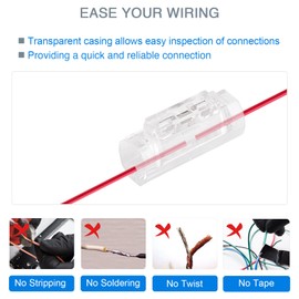 Brightfour Small Wire Connectors, No Stripping Wire Splice Connectors, Transparent Low Voltage and High Voltage Wire Connectors for 20-22 AWG Wires, 1 Conductor 12 Pack