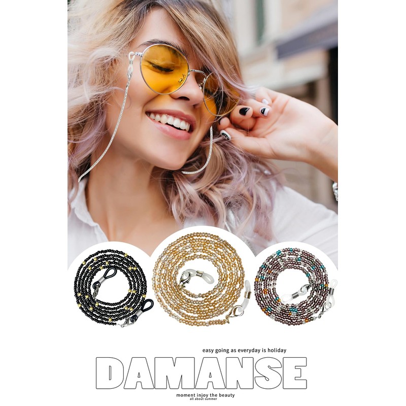 Damanse Eyeglass Chain,8 Pcs Beaded Eye Glasses Strap Holders around