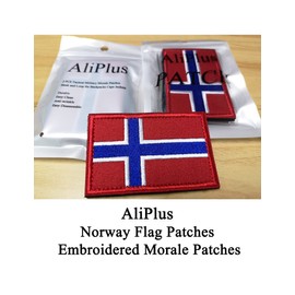 2 PCS AliPlus Norway Flag Patches Embroidered Tactical Military Morale Patch Applique Fastener Hook and Loop