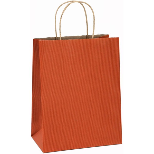 Paper Gift Bags 8x4.25x10.5 Inches 100Pcs BagDream Orange Stripe Gift Bags Shopping Bags Kraft Bags Retail Bags Craft Bag 100% Recyclable Paper Bags with Handles Bulk