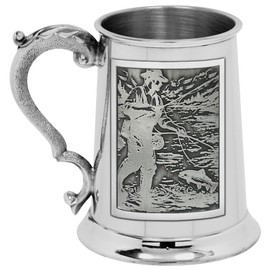 English Pewter Company 1pt Straight Embossed Fishing Pewter Badge Tankard [EMB010]