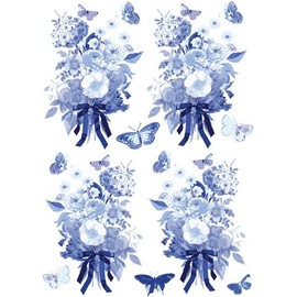 Blue Bouquet Flower and Butterflies Wall Decals