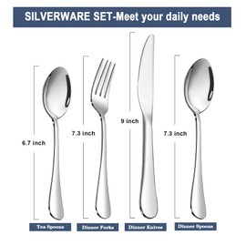 Silverware Set,18/10 Stainless Steel Dinner Knives Dinner Spoon Dinner Forks and Teaspoon Set for Home, Kitchen and Restaurant, Mirror Polished& Dishwasher Safe