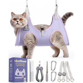 Loflaze Dog Grooming Hammock Harness for Dogs & Cats with Pet Nail Clipper Trimmer - Cat Hanger Sling for Trimming Clipping Nails- Dog Hammock Restraint Bag for Small Medium Large pet （ Purple XS）