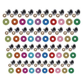 100 x Safety Eyes with Colourful Glitter Disc, Eyes Teddy Plastic Eyes Dolls Eyes Set Glitter Colourful Safety Eyes Doll Eyes with Washers for Doll Crochet Animals DIY Toy (24 mm)