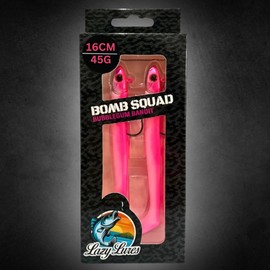 Lazy Lures – Bomb Squad Lures 16cm 45g, 2 Per Pack Durable Soft Plastic Paddle Tailed Lures With A Lead Jig Head, Realistic Eyes And Sharp Hook. Perfect For Sea And Fresh Water Fishing (Pink)