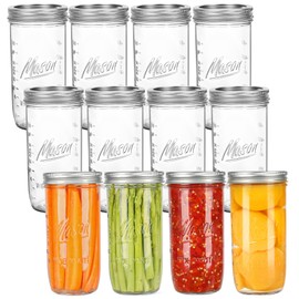 24 oz Wide Mouth Mason Jars - Canning Jars with Metal Airtight Lids and Bands, 24 ounce Mason Glass Jars for Fermenting, Pickling, Meal Prep, Overnight Oats, Jam, Jelly, DIY Projects (12 pack)