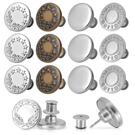 12 Sets Jean Button Pins, No Sew and No Tool Button Replacement, Snap Tack for Loose Pants, Pants Tightener for Waist, Jean Snap Repair, Metal Pins for Jeans to Make Smaller, Adjustable and Reusable