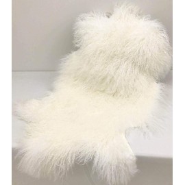 Genuine Tibetan/Mongolian Lambskin Sheepskin Hide Pelt Fur Throw Area Rug Plate Wool Carpet Sheep in Bedroom, Living Room 3.5x2Ft (White)