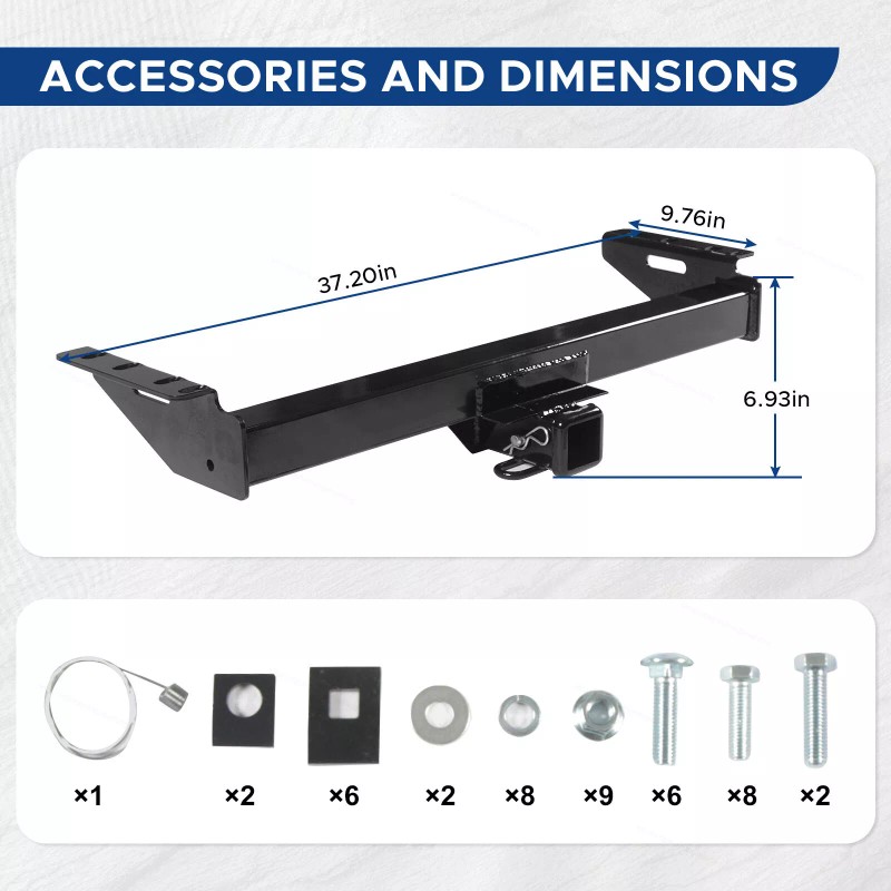 Trailer Hitch Receiver Rear Bumper Tow Kit 2" For 84-01