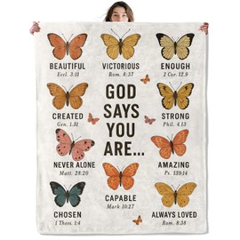 SOMEKLLY Christian Throw Blanket Soft Cozy Lightweight Flannel Blankets with Butterfly and Bible Verse Printed for Believer Bedroom Dorm Office Religious Inspirational Decor Gifts 50x60 Inch