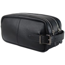 Grac-Gent Men's Genuine Leather Double Zipper Clutch Bag, Large Capacity, 2nd Bag, Black