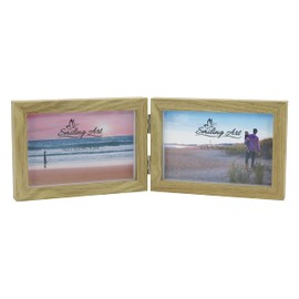 Smiling Art Wooden Double Picture Frame for 2 x 10 x 15 cm (4 x 6 inches) Photos, Beige, Foldable, Classic Style