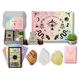 ESOTHERIC Sagittarius Zodiac Gifts for Women- Birthday Gift Set, Healing Crystals, Oracle Cards, Astrology Necklace, Succulent Candle, Incense Cones, Horoscope and Crystal Guide- Sagittarius Gifts