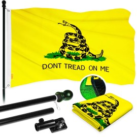 UD_G128 - 5 Feet Tangle Free Spinning Flagpole (Black) Gadsden Flag Brass Grommets Embroidered 2x3 ft (Flag Included) Aluminum F