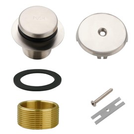 Brushed Nickel Bathtub Drain Tip-Toe Single Hole,Welsan Tub Drain Trim Set Conversion Kit Assembly, Coarse Thread Replacement Trim Kit with 1-Hole Overflow Faceplate Includes an Adapter