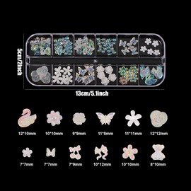 3D Nail Pendants, 2 Boxes of Different Shapes Aurora Bow Butterfly Bear Flower Nail Art Pendants, Nail Beads Rhinestones Gemstones Nail Art Chains for Nail Art Decoration