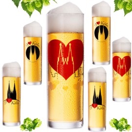 IMPERIAL Kölschgläser mit Kölner Dom Motiven 200ml (max 240ml) Set 6-Teilig Kölsch Stangen aus Glas 0,2L Biergläser Köln