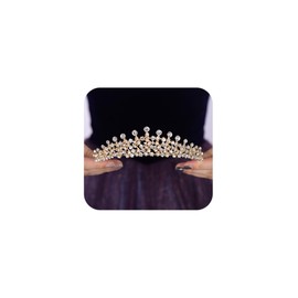 Teyglen Gold Crown Bridal Crystal Crown Princess Rhinestone Tiara Royal Queen Crown Headband Wedding Tiara for Women Brithady Party Prom Pageant Costume Headpiece (Gold)