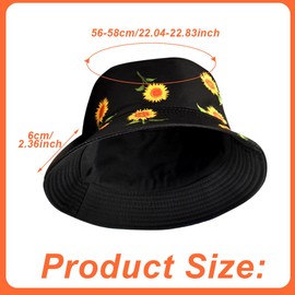 REYOK Summer Bucket Hat Women Daisy Flower Embroidery Fisherman Hat, Reversible Cotton Wide Brim Sun Protection Headwear Double-Side Beach Cap for Hiking Camping Fishing Golf Travel Beach(Black)