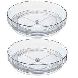 2 Pack Lazy Susan Turntable Cupboard Organiser,360°Rotating Spice Racks for Kitchen Cabinet, Fridge and Pantry Organizer, 23.5 X 3.6cmClear Acrylic Revolving Condiment Holder ﻿