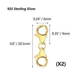 Pack of 2 925 Gold-Plated Sterling Silver Double Lobster Clasp Chain Clasp Silver Bracelets Clasps Bracelet Extension Necklace Clasp Jewellery Clasps Anklet Clasps