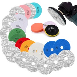 16-Piece Diamond Polishing Wheel Set: 125 mm Diamond Polishing Disc 50# -10000# for Granite Stone Concrete Marble Floor Grinder or Polisher Marble for Polishing with M14 Support Plate + Adapter