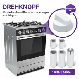 Viоks.pro Rotary Knob Cooker 43 mm Diameter Stove Knob Knob with 5 Adapters - Stove Spare Parts Rotary Knob White Plastic - Cooker Knobs/E Hob Knobs & Switches for Ovens and Cookers