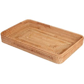 ChezMax Rattan Basket Organizing Storage Wicker Baskets Rectangle Organizer Guest Towel Holder for Bathroom Countertop Accessories Decorative Wicker Tray