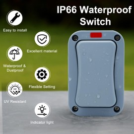 Outdoor Light Switch,USUPERINK Electrical Outdoor Slim Single Wall Switch with LED Indicator, Weatherproof Exterior 1 Gang Switches for Outside, Garden, Pool, Patio, Balcony