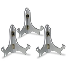 BANBERRY DESIGNS Silver Wooden Display Stands - Set of 3 - 5" H Easels - Plate Stand Holder - Wedding Decorations - Place Card Holders