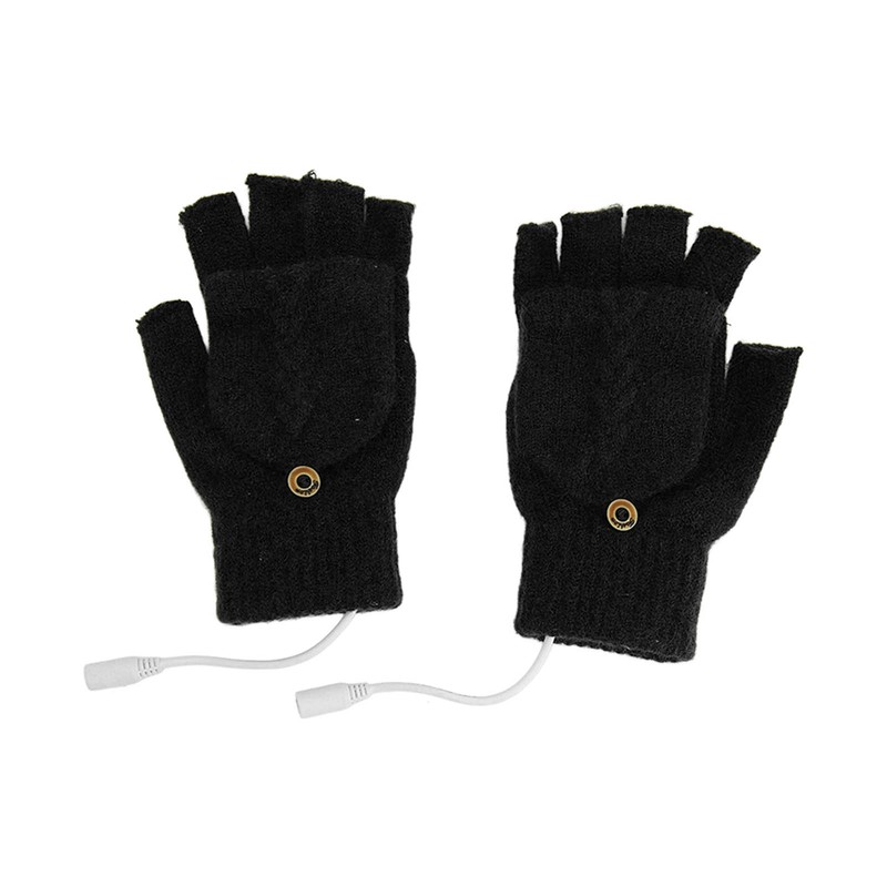 USB Heated Gloves Full Half Fold Back Warm Heated Winter