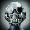 ILOVEMASKS Steampunk Full Face Metallic Silver Jaw Mask & Spike