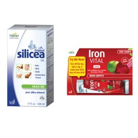 Hübner Original Silicea Gel for Hair, Skin, Nails, and Connective Tissue, Pure Colloidal Silica Gel Formula, 17 fl oz/500 ml, Includes Sample of Iron Vital 10 ml