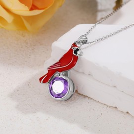 LONAGO Cardinal Necklace with Birthstone 925 Sterling Silver Red Bird Necklace Memorial Cardinals Appear When Angels Are Near Jewelry Gifts for Women Mom（June）