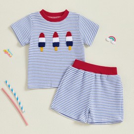 Partclots Baby Boy 4th Of July Outfits Short Sleeve Tops Elastic Waist Shorts 2Pcs Sets 3 6 9 12 18 Months 2 3 T (Blue, 3-6 Months)