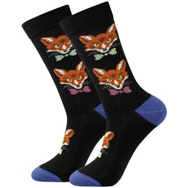 xiaomaizi Men's Funny and Colorful Fox Patterned Dress Socks for Men Fun and Crazy Casual Crew Socks Size 7-13
