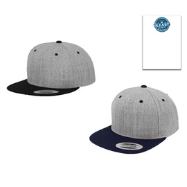 HLKauf Flexfit Snapback Unisex Classic Cap 2-Tone Cap Many Colour Sets One Size + Free Block, 1x Heathergrey/Black & 1x Heathergrey/Navy & 1x HLKauf Block