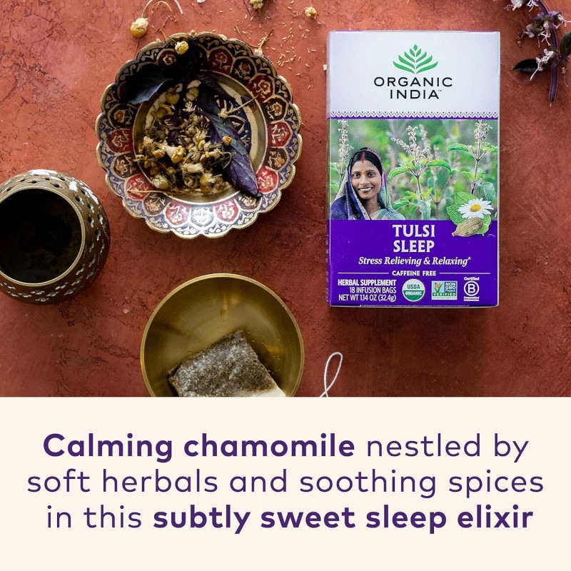 Organic India Tulsi Hibiscus Herbal Tea, Stress Relief & Calming,