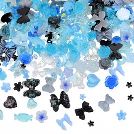 SUNNYCLUE 1 Box 4 Bags Blue Black Nail Charms 3D Flower Nail Art Resin Nail Art Charms Nail Accessories Charms Nail Art Decoration 3D Butterfly Bear Rose Starfish Flatbacks for Nail Art Decoration