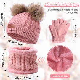 Mineup 3-in-1 Children's Winter Hat Scarf Gloves Set, Warm Winter Knitted Hat Children's Hat Set, Beanie Hat Scarf Gloves Set with Knitted Hat Scarf Hat Gloves for Girls 1-5 Years (Pink), pink