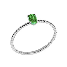 Dainty 10k White Gold Stackable Oval-Shaped Emerald Rope Engagement/Promise Ring (Size 5.5)