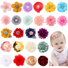 Cinaci Paquete de 24 pinzas para el pelo hechas a mano con diseño de flores coloridas y florales, totalmente forradas, para bebés y niñas, recién nacidos, bebés y niños pequeños