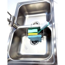 PECCANL Kitchen Small Drying Rack Sink Caddy Hanging Sponge Storage Dish Rack,Dish Drainer Holder Scrub Organizer Shelf,Brush Strainer Hanger Basket Stainless Steel Accessories, No Drilling (Silver)